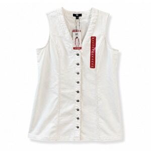 Frye White Denim Mini‎ Dress XL Sleeveless Button Front Western Style NWT